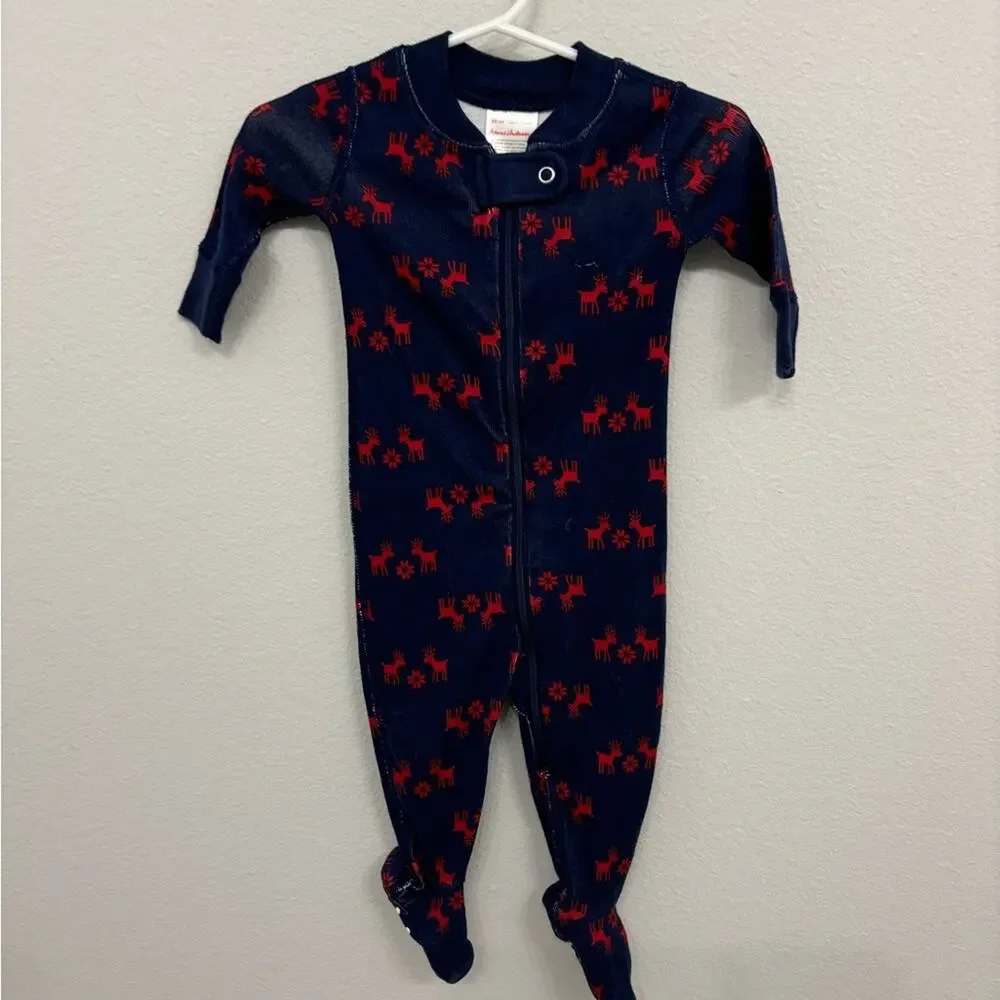 Hanna Andersson Reindeer Navy Red Pajamas 0-3M